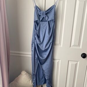 Cider Blue Ruched Tie Front Slip Dress for Wedding Guest